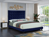Elly Contemporary Velvet Bed with Deep Button Tufting and Espresso Wood Legs for Stylish Comfort