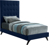 Elly Contemporary Velvet Bed with Deep Button Tufting and Espresso Wood Legs for Stylish Comfort