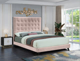 Elly Contemporary Velvet Bed with Deep Button Tufting and Espresso Wood Legs for Stylish Comfort