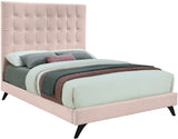 Elly Contemporary Velvet Bed with Deep Button Tufting and Espresso Wood Legs for Stylish Comfort