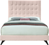 Elly Contemporary Velvet Bed with Deep Button Tufting and Espresso Wood Legs for Stylish Comfort