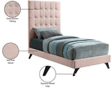 Elly Contemporary Velvet Bed with Deep Button Tufting and Espresso Wood Legs for Stylish Comfort