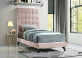 Elly Contemporary Velvet Bed with Deep Button Tufting and Espresso Wood Legs for Stylish Comfort