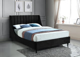 Eva Velvet Contemporary Bed with Wingback Headboard, Deep Tufting & Stylish Black Wood Legs