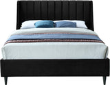 Eva Velvet Contemporary Bed with Wingback Headboard, Deep Tufting & Stylish Black Wood Legs
