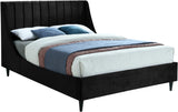 Eva Velvet Contemporary Bed with Wingback Headboard, Deep Tufting & Stylish Black Wood Legs