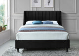 Eva Velvet Contemporary Bed with Wingback Headboard, Deep Tufting & Stylish Black Wood Legs