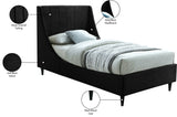 Eva Velvet Contemporary Bed with Wingback Headboard, Deep Tufting & Stylish Black Wood Legs