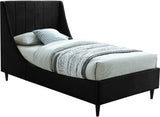 Eva Velvet Contemporary Bed with Wingback Headboard, Deep Tufting & Stylish Black Wood Legs