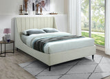 Eva Velvet Contemporary Bed with Wingback Headboard, Deep Tufting & Stylish Black Wood Legs