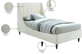 Eva Velvet Contemporary Bed with Wingback Headboard, Deep Tufting & Stylish Black Wood Legs