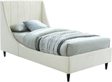 Eva Velvet Contemporary Bed with Wingback Headboard, Deep Tufting & Stylish Black Wood Legs