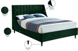 Eva Velvet Contemporary Bed with Wingback Headboard, Deep Tufting & Stylish Black Wood Legs