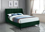 Eva Velvet Contemporary Bed with Wingback Headboard, Deep Tufting & Stylish Black Wood Legs