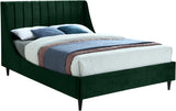 Eva Velvet Contemporary Bed with Wingback Headboard, Deep Tufting & Stylish Black Wood Legs