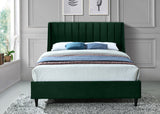 Eva Velvet Contemporary Bed with Wingback Headboard, Deep Tufting & Stylish Black Wood Legs
