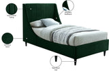 Eva Velvet Contemporary Bed with Wingback Headboard, Deep Tufting & Stylish Black Wood Legs
