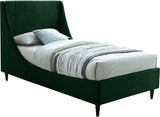 Eva Velvet Contemporary Bed with Wingback Headboard, Deep Tufting & Stylish Black Wood Legs