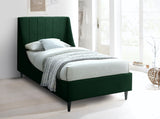 Eva Velvet Contemporary Bed with Wingback Headboard, Deep Tufting & Stylish Black Wood Legs