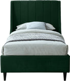 Eva Velvet Contemporary Bed with Wingback Headboard, Deep Tufting & Stylish Black Wood Legs