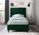 Eva Velvet Contemporary Bed with Wingback Headboard, Deep Tufting & Stylish Black Wood Legs