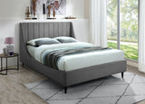 Eva Velvet Contemporary Bed with Wingback Headboard, Deep Tufting & Stylish Black Wood Legs