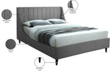 Eva Velvet Contemporary Bed with Wingback Headboard, Deep Tufting & Stylish Black Wood Legs