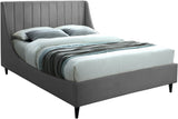 Eva Velvet Contemporary Bed with Wingback Headboard, Deep Tufting & Stylish Black Wood Legs