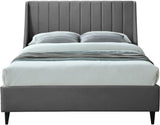 Eva Velvet Contemporary Bed with Wingback Headboard, Deep Tufting & Stylish Black Wood Legs