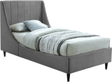 Eva Velvet Contemporary Bed with Wingback Headboard, Deep Tufting & Stylish Black Wood Legs