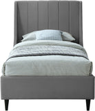 Eva Velvet Contemporary Bed with Wingback Headboard, Deep Tufting & Stylish Black Wood Legs