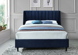 Eva Velvet Contemporary Bed with Wingback Headboard, Deep Tufting & Stylish Black Wood Legs