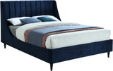 Eva Velvet Contemporary Bed with Wingback Headboard, Deep Tufting & Stylish Black Wood Legs