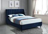 Eva Velvet Contemporary Bed with Wingback Headboard, Deep Tufting & Stylish Black Wood Legs