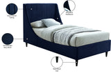 Eva Velvet Contemporary Bed with Wingback Headboard, Deep Tufting & Stylish Black Wood Legs
