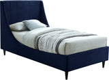 Eva Velvet Contemporary Bed with Wingback Headboard, Deep Tufting & Stylish Black Wood Legs