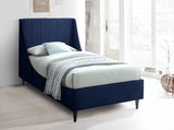 Eva Velvet Contemporary Bed with Wingback Headboard, Deep Tufting & Stylish Black Wood Legs