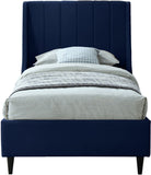 Eva Velvet Contemporary Bed with Wingback Headboard, Deep Tufting & Stylish Black Wood Legs