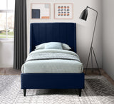 Eva Velvet Contemporary Bed with Wingback Headboard, Deep Tufting & Stylish Black Wood Legs