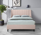 Eva Velvet Contemporary Bed with Wingback Headboard, Deep Tufting & Stylish Black Wood Legs