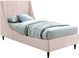 Eva Velvet Contemporary Bed with Wingback Headboard, Deep Tufting & Stylish Black Wood Legs