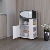 TUHOME Lower Microwave Storage Cabinet with Single Door and Three Side Shelves for Organized Kitchen Spaces Offering Practical Appliance Support, Functional Open Compartments and Durable Engineered Wood Construction