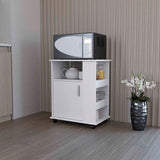 TUHOME Lower Microwave Storage Cabinet with Single Door and Three Side Shelves for Organized Kitchen Spaces Offering Practical Appliance Support, Functional Open Compartments and Durable Engineered Wood Construction