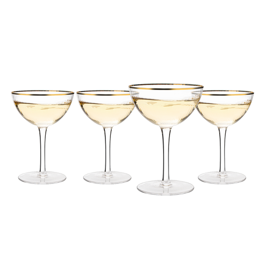 The Wine Savant Gold Rim Glasses 6 oz, Set of 4 Gold Rim Classic Manhattan Glasses