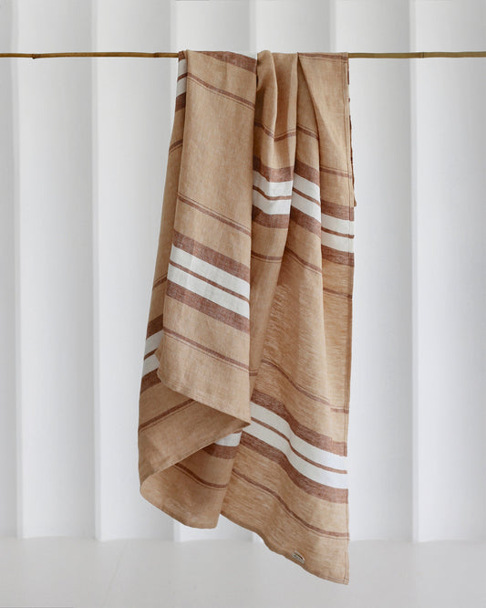 Linen beach blanket in French striped