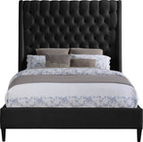 Fritz Velvet Bed - Elegant Contemporary Wingback Design with Dramatic Tufted Headboard & Nailheads