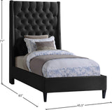 Fritz Velvet Bed - Elegant Contemporary Wingback Design with Dramatic Tufted Headboard & Nailheads