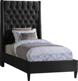 Fritz Velvet Bed - Elegant Contemporary Wingback Design with Dramatic Tufted Headboard & Nailheads
