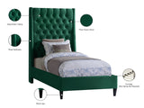 Fritz Velvet Bed - Elegant Contemporary Wingback Design with Dramatic Tufted Headboard & Nailheads