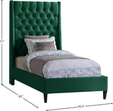 Fritz Velvet Bed - Elegant Contemporary Wingback Design with Dramatic Tufted Headboard & Nailheads